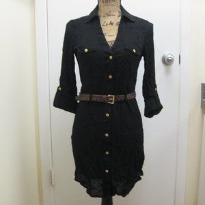 NWT Guess black button-up belted shirt dress XS